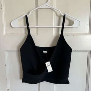 NWT aerie black faux wrap crop top